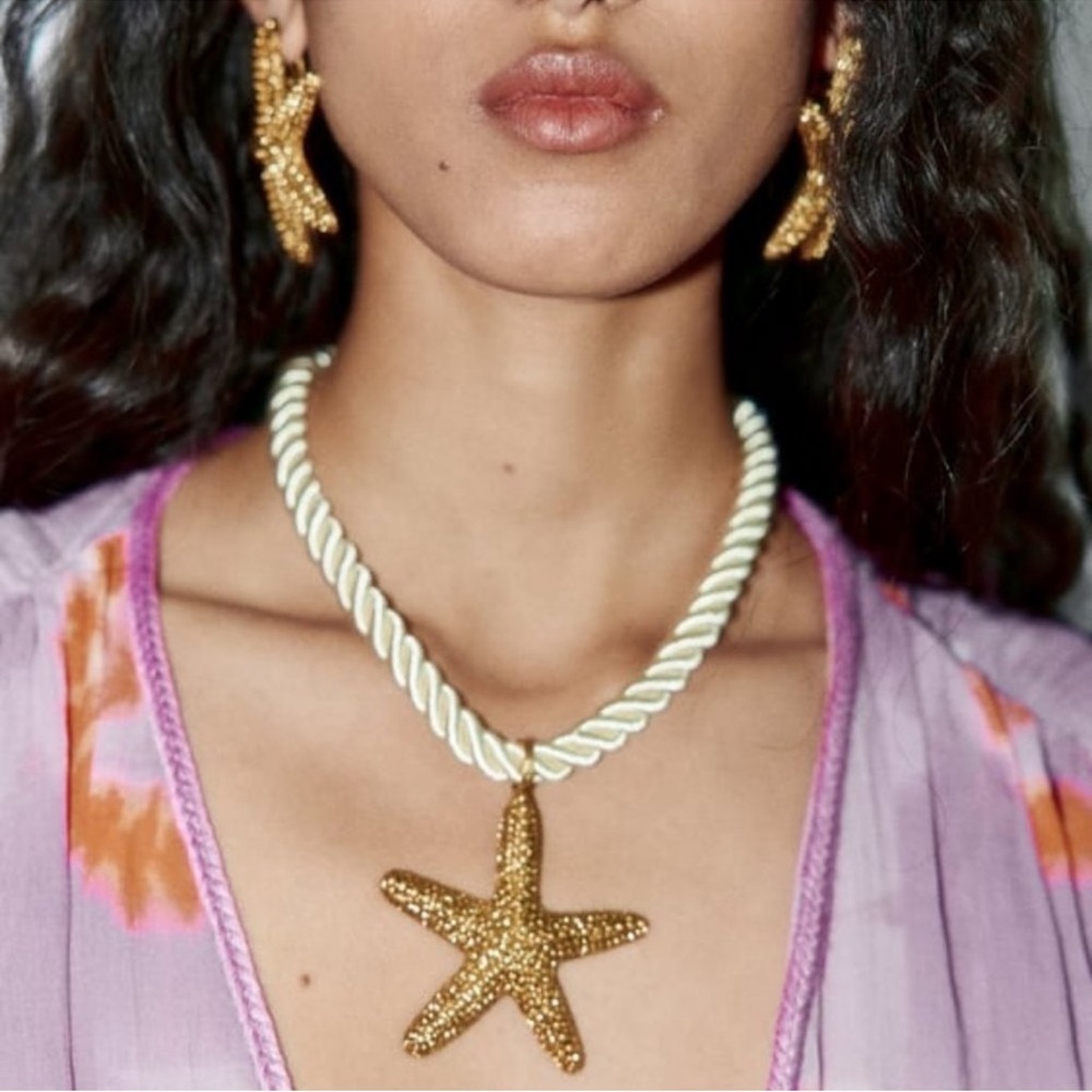 Zara Golden Sea Star Rope Summer Beach Necklace. Like new condition.